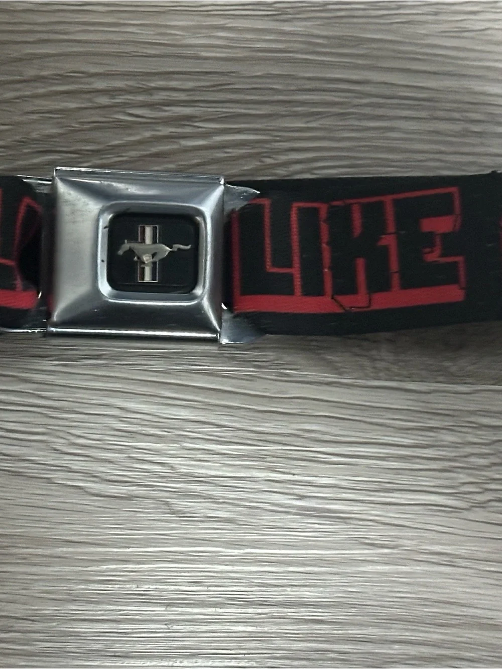 Buckle-Down Black & Red Mustang Seatbelt Belt with Enamel Pony Buckle